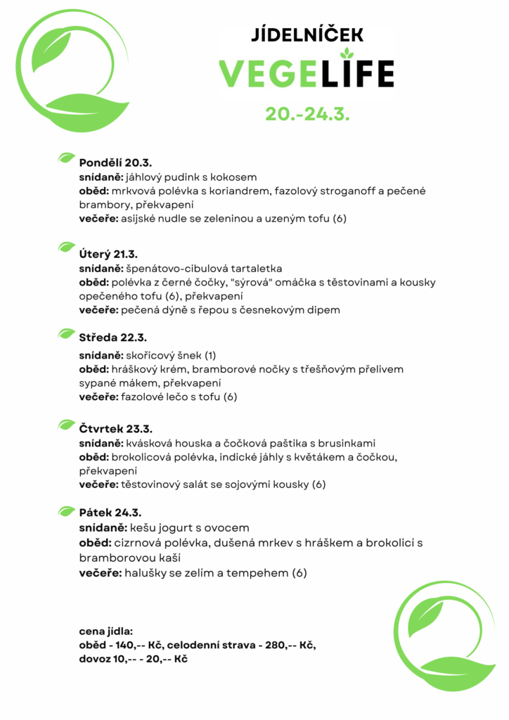 Jídelníček Vegelife 20.-24.3.