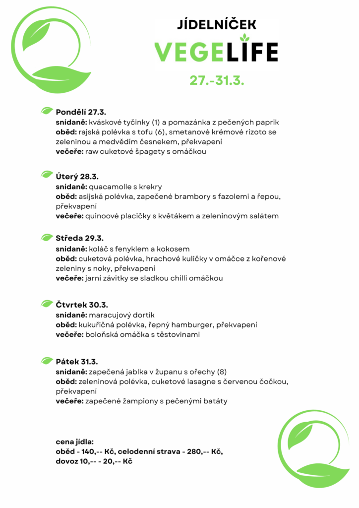 Jídelníček Vegelife 27.-31.3.