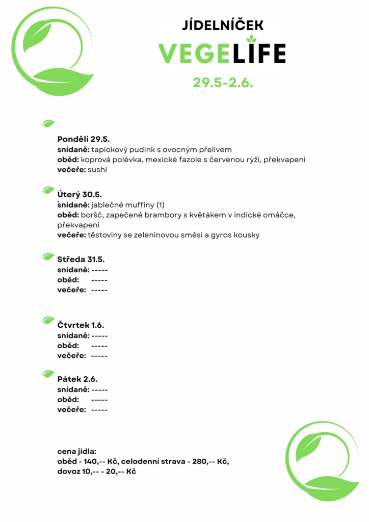 Jídelníček Vegelife 29.5.-2.6.