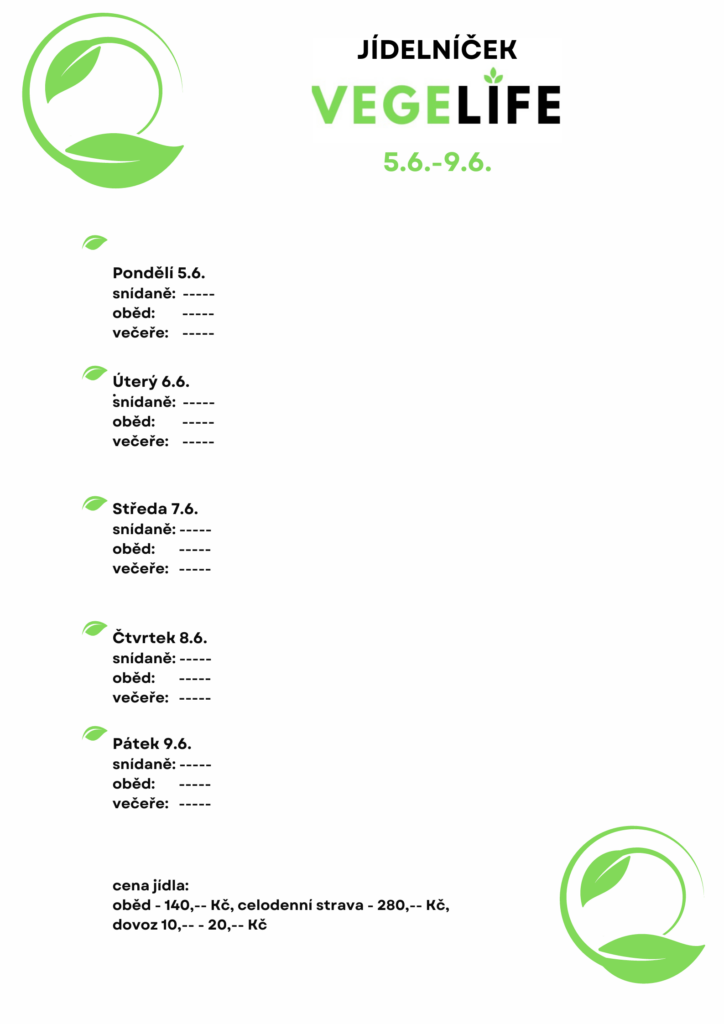 Jídelníček Vegelife 5.-9.6.