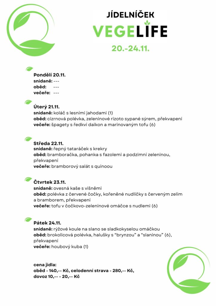 Jídelníček Vegelife 20.-24.11.