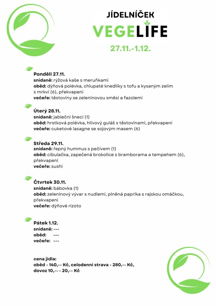 Jídelníček Vegelife 27.11.-1.12.